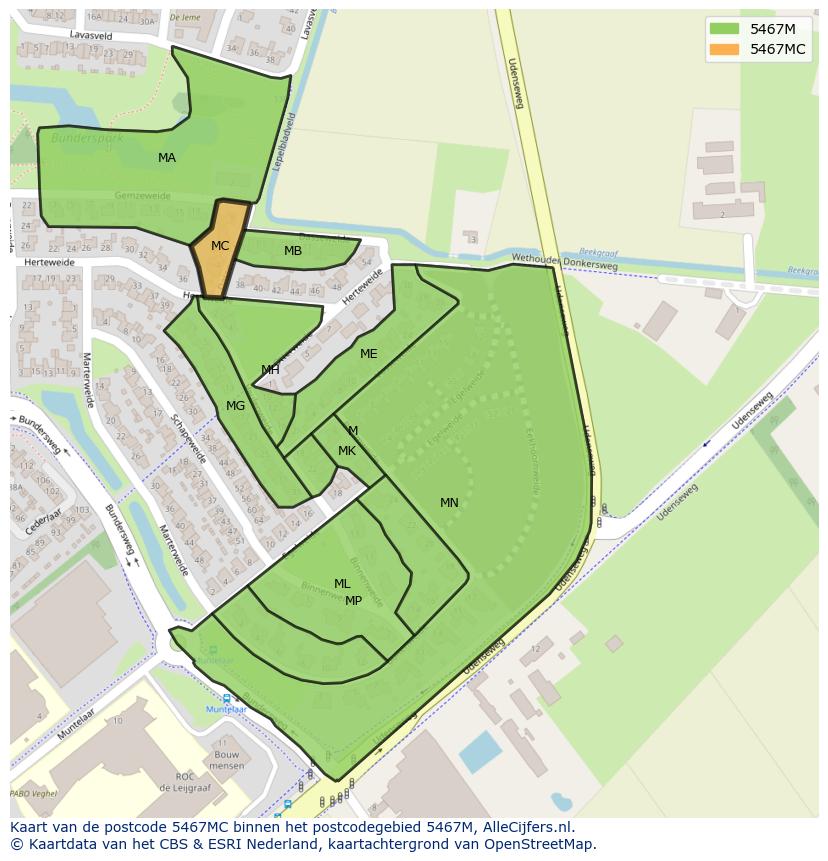 Afbeelding van het postcodegebied 5467 MC op de kaart.