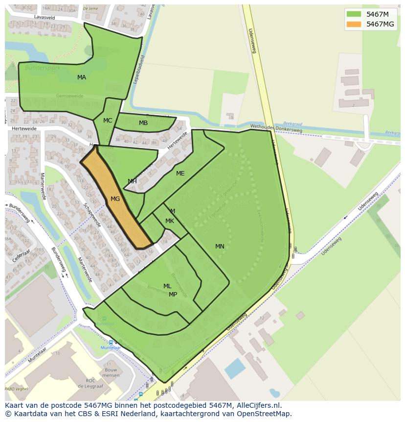 Afbeelding van het postcodegebied 5467 MG op de kaart.