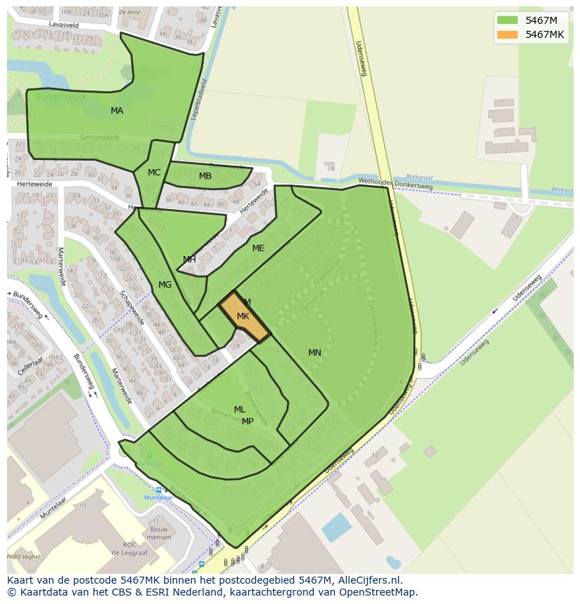 Afbeelding van het postcodegebied 5467 MK op de kaart.