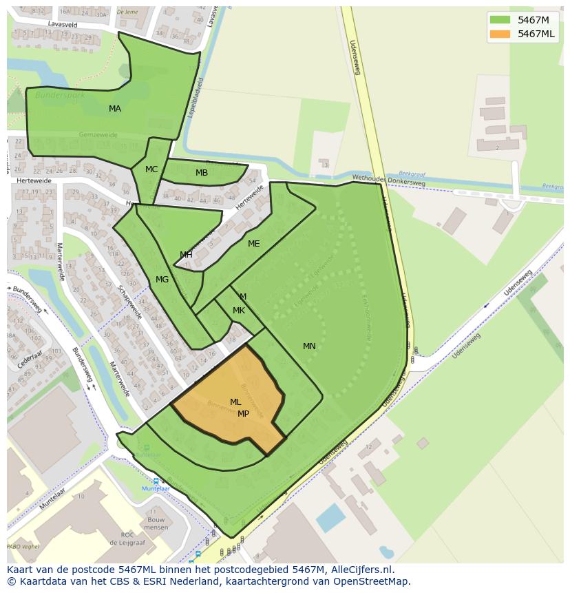 Afbeelding van het postcodegebied 5467 ML op de kaart.