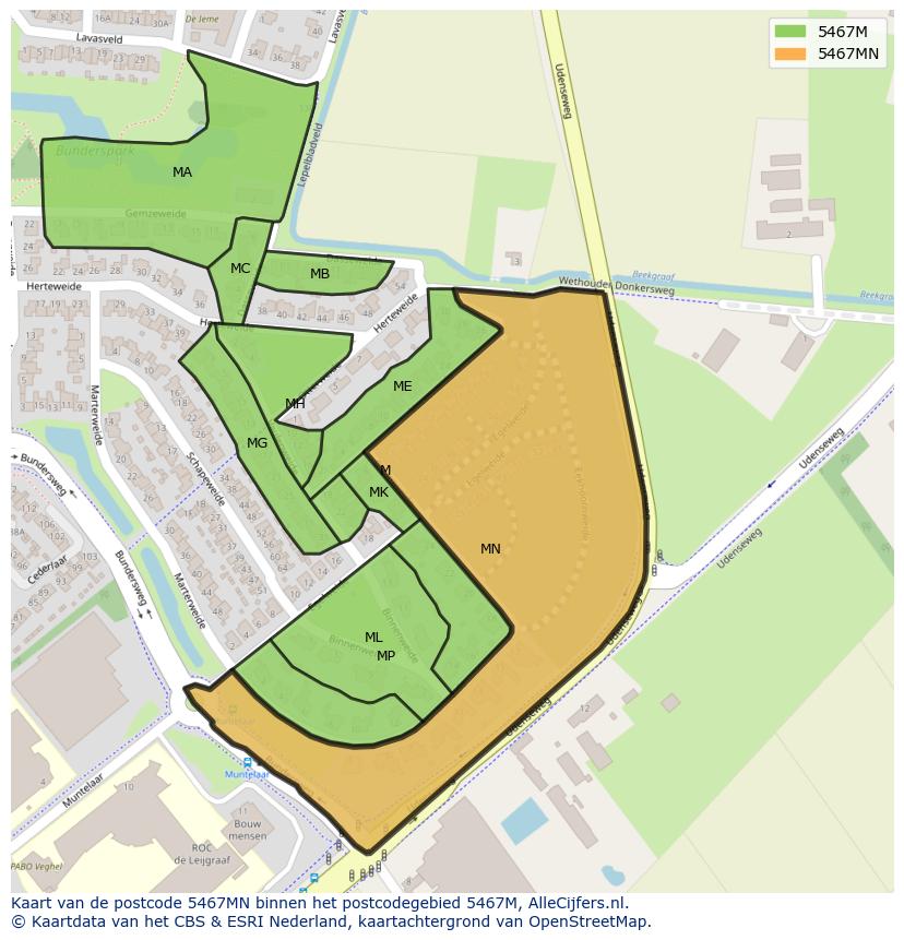 Afbeelding van het postcodegebied 5467 MN op de kaart.