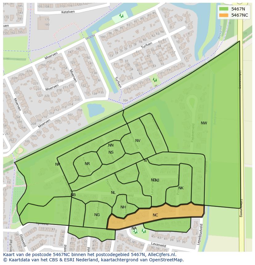 Afbeelding van het postcodegebied 5467 NC op de kaart.