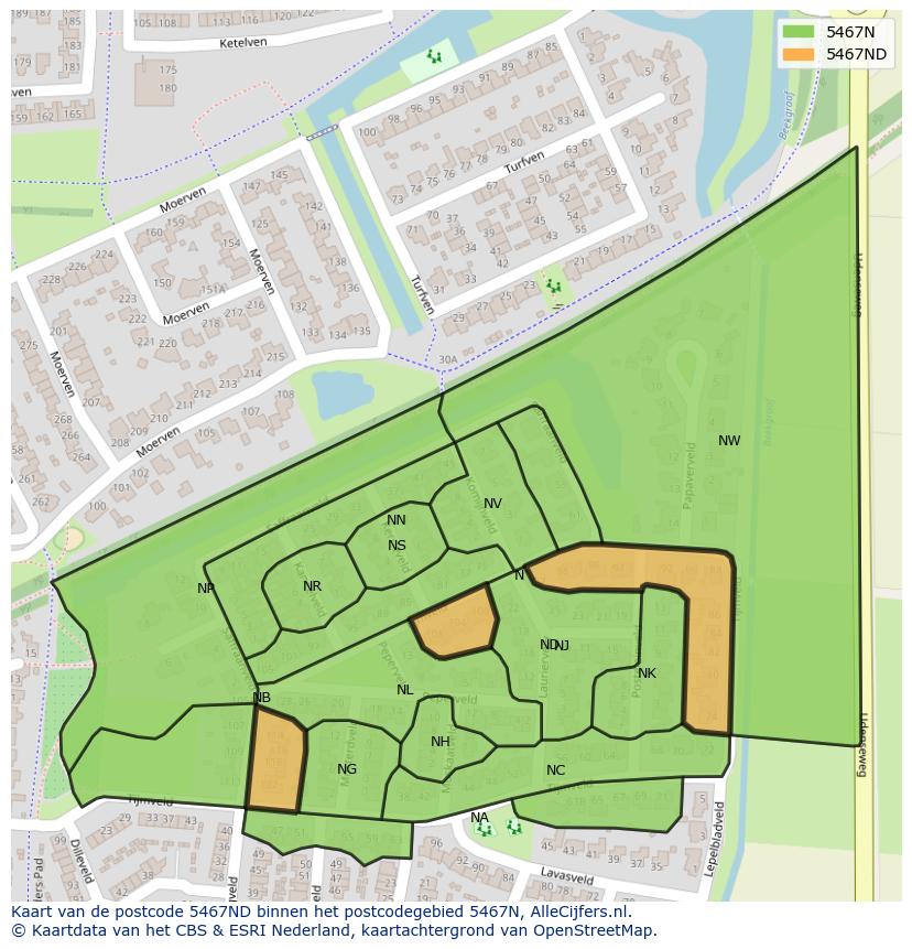 Afbeelding van het postcodegebied 5467 ND op de kaart.