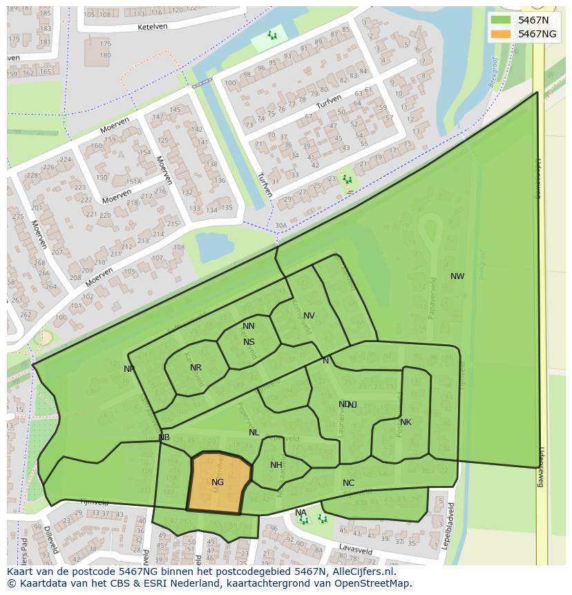 Afbeelding van het postcodegebied 5467 NG op de kaart.