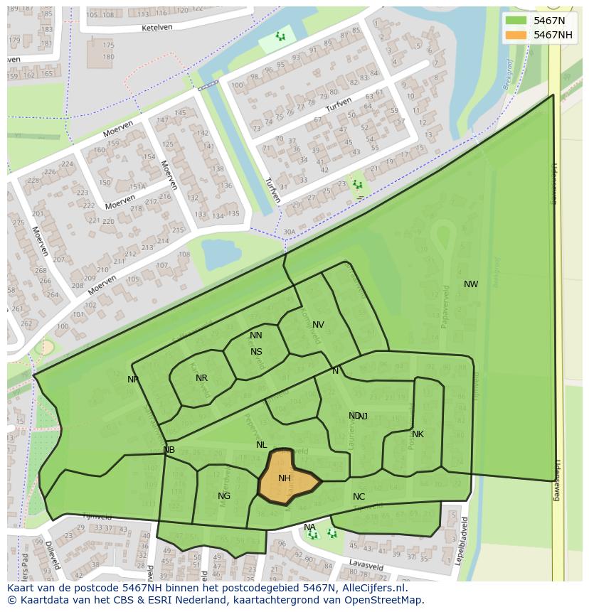 Afbeelding van het postcodegebied 5467 NH op de kaart.