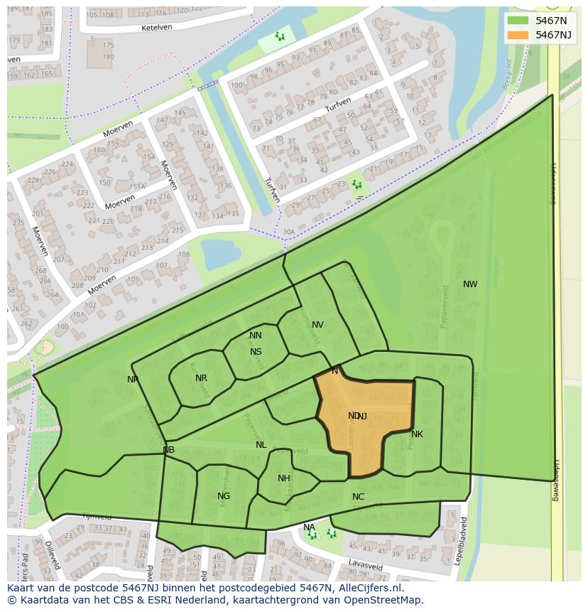 Afbeelding van het postcodegebied 5467 NJ op de kaart.