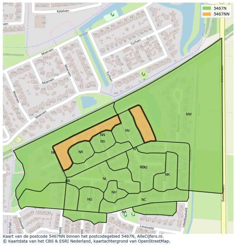 Afbeelding van het postcodegebied 5467 NN op de kaart.