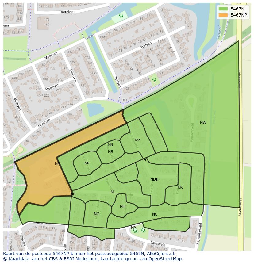 Afbeelding van het postcodegebied 5467 NP op de kaart.