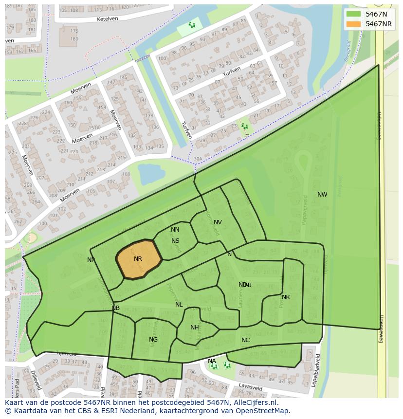 Afbeelding van het postcodegebied 5467 NR op de kaart.