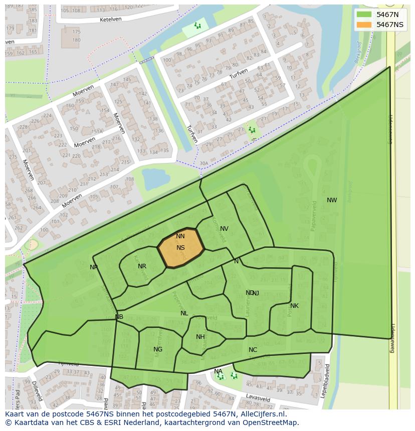 Afbeelding van het postcodegebied 5467 NS op de kaart.
