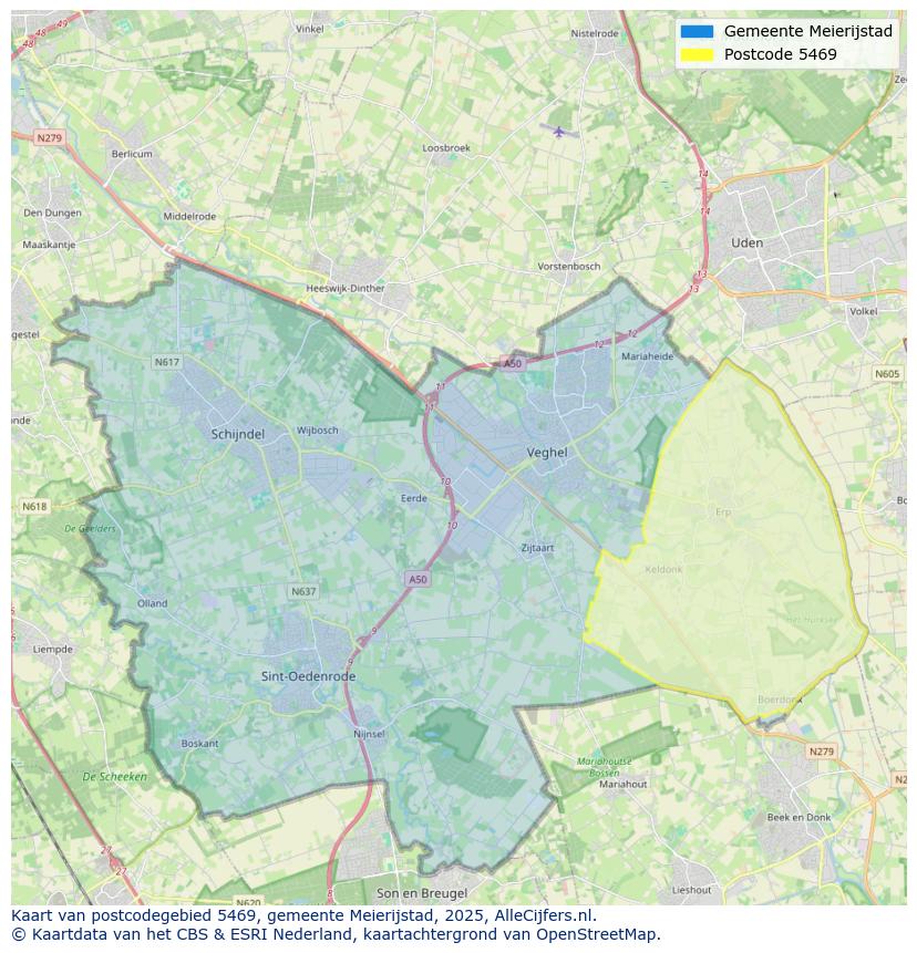 Afbeelding van het postcodegebied 5469 op de kaart.