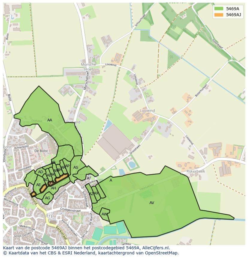 Afbeelding van het postcodegebied 5469 AJ op de kaart.