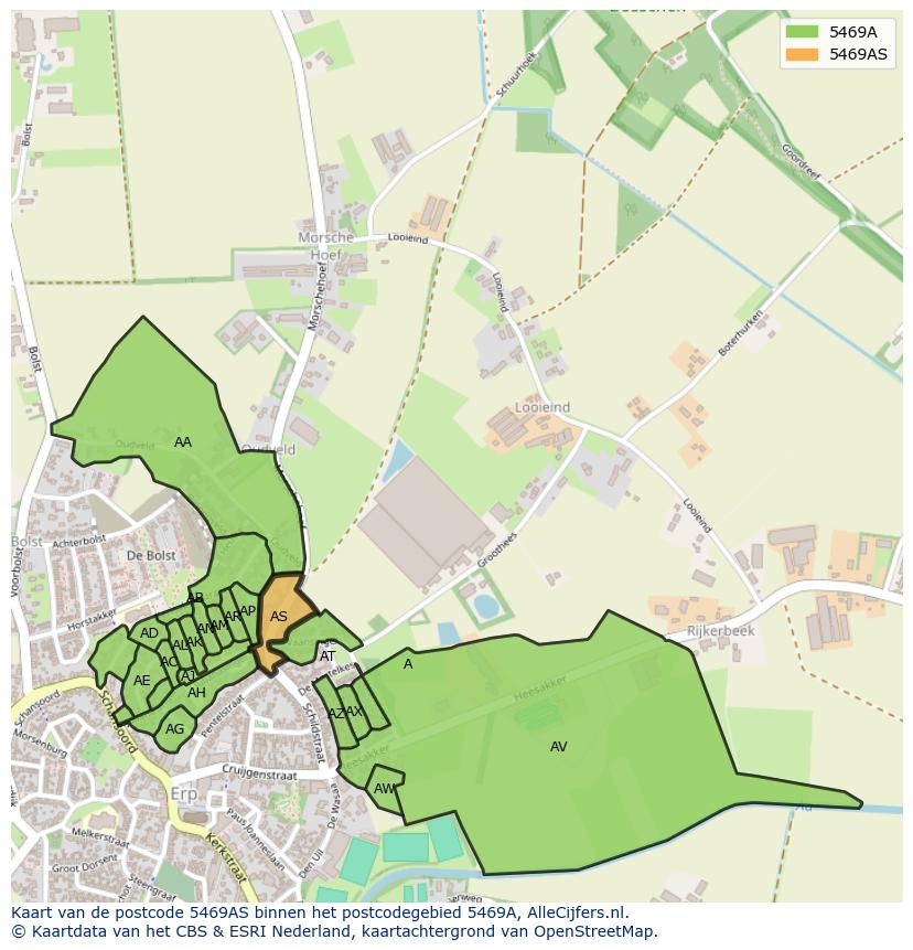 Afbeelding van het postcodegebied 5469 AS op de kaart.