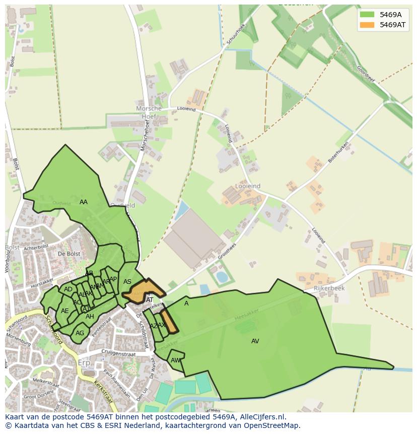 Afbeelding van het postcodegebied 5469 AT op de kaart.