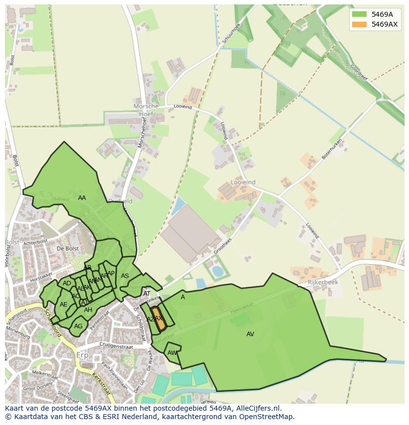 Afbeelding van het postcodegebied 5469 AX op de kaart.