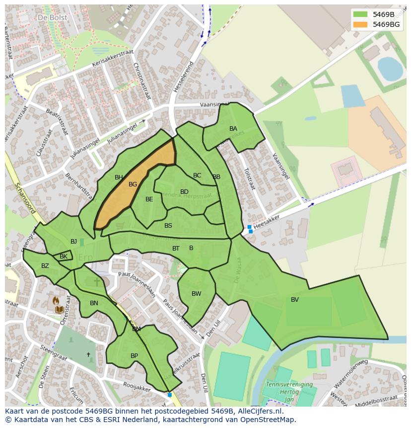 Afbeelding van het postcodegebied 5469 BG op de kaart.