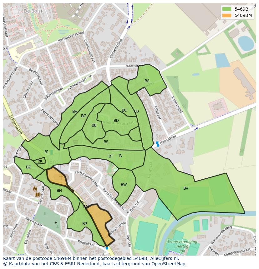 Afbeelding van het postcodegebied 5469 BM op de kaart.