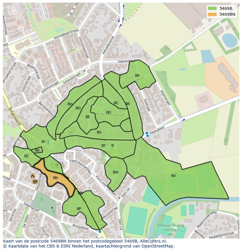 Afbeelding van het postcodegebied 5469 BN op de kaart.