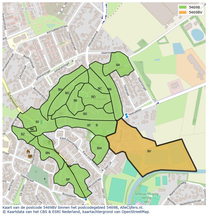 Afbeelding van het postcodegebied 5469 BV op de kaart.