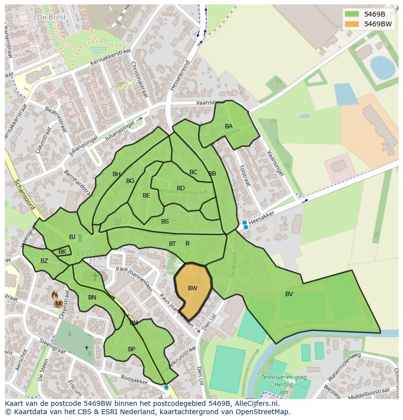 Afbeelding van het postcodegebied 5469 BW op de kaart.