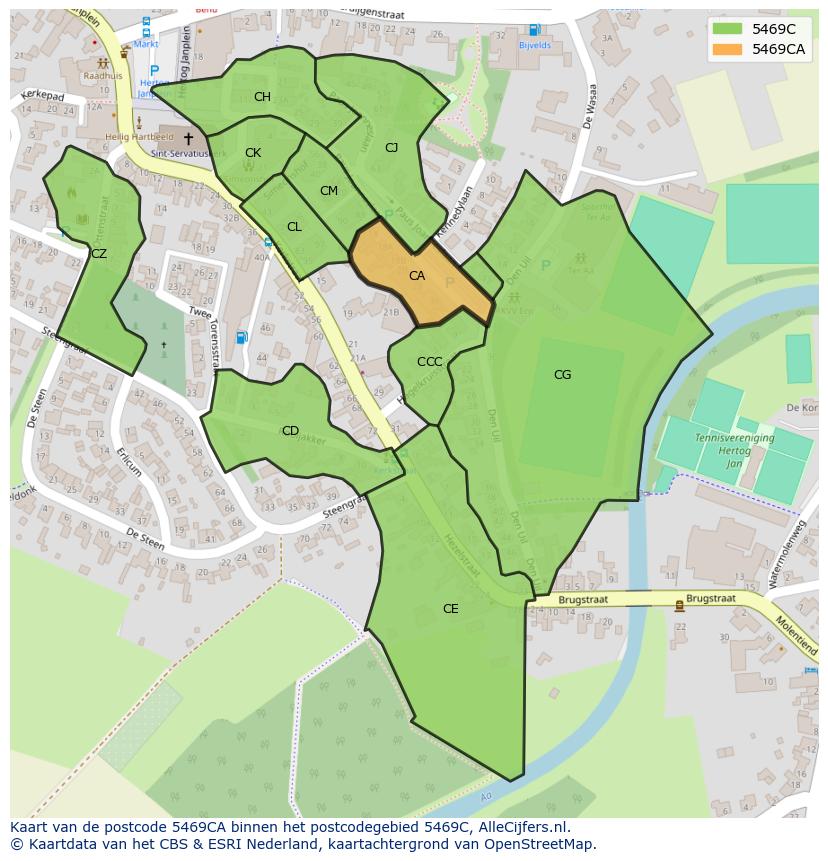 Afbeelding van het postcodegebied 5469 CA op de kaart.