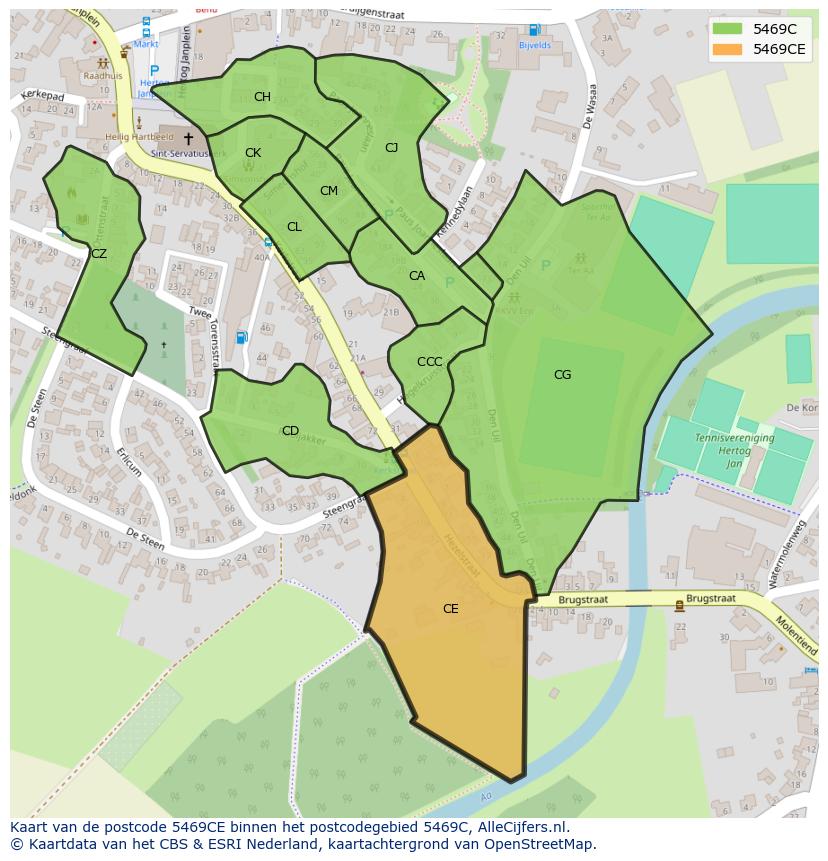 Afbeelding van het postcodegebied 5469 CE op de kaart.