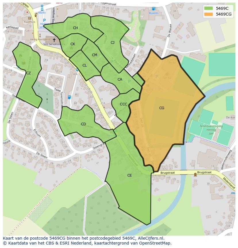 Afbeelding van het postcodegebied 5469 CG op de kaart.