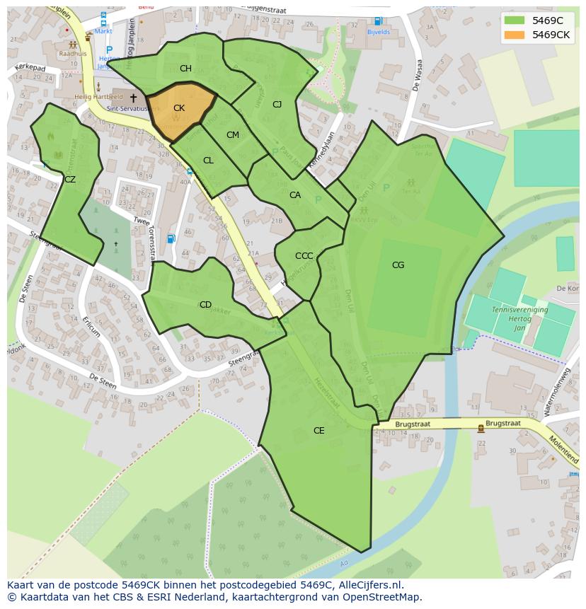 Afbeelding van het postcodegebied 5469 CK op de kaart.