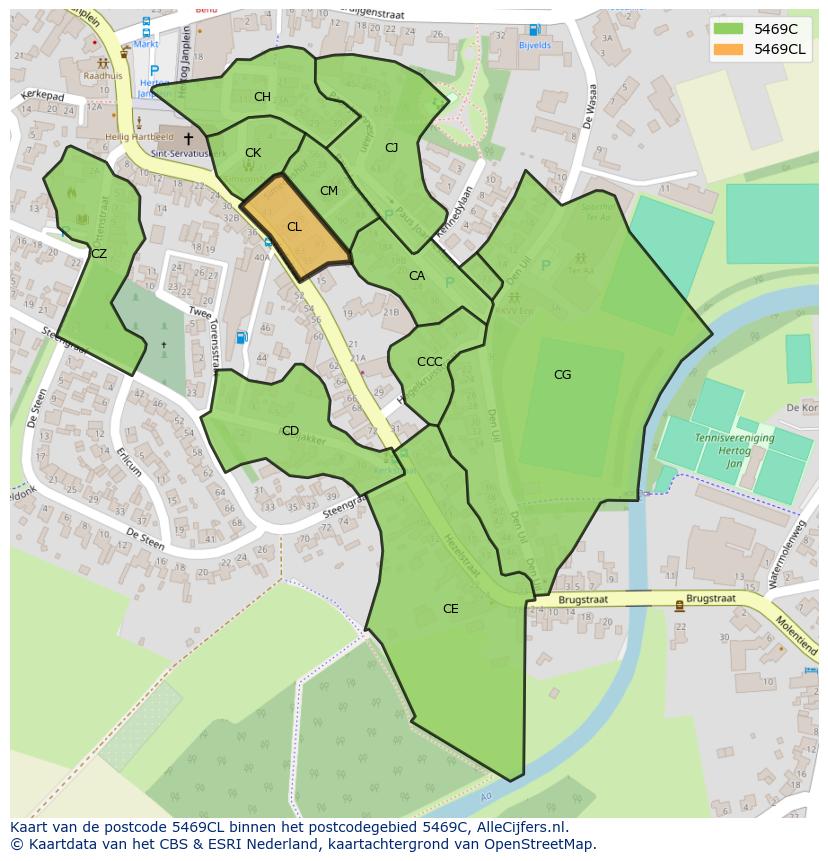 Afbeelding van het postcodegebied 5469 CL op de kaart.