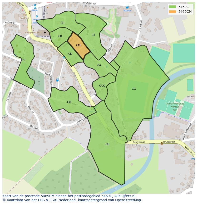 Afbeelding van het postcodegebied 5469 CM op de kaart.
