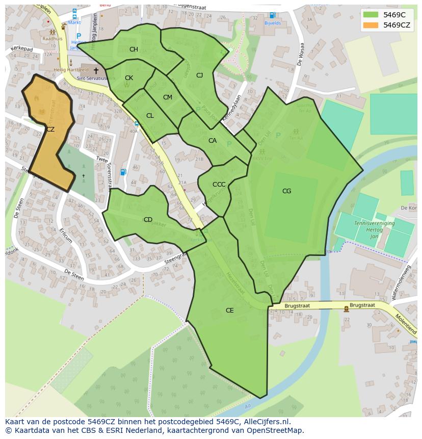 Afbeelding van het postcodegebied 5469 CZ op de kaart.