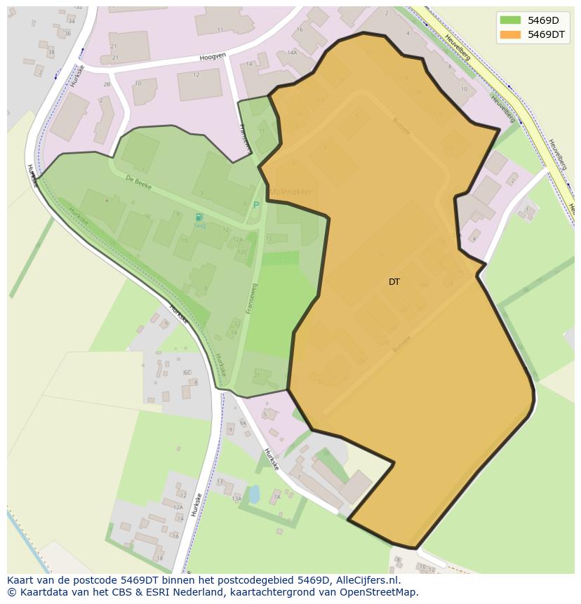 Afbeelding van het postcodegebied 5469 DT op de kaart.