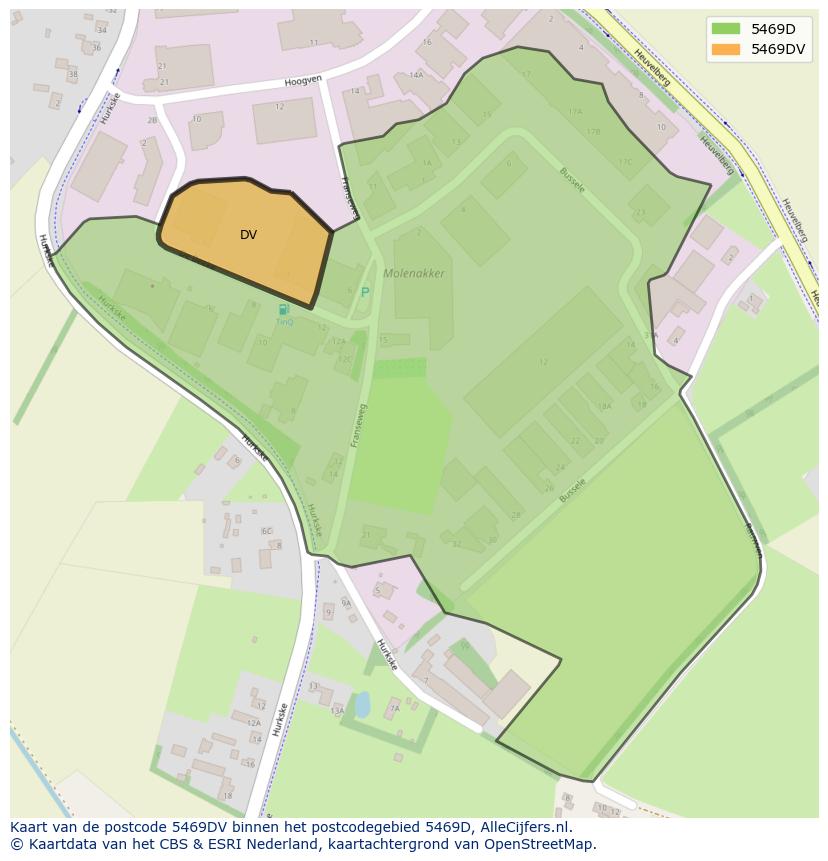 Afbeelding van het postcodegebied 5469 DV op de kaart.
