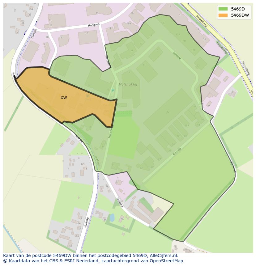 Afbeelding van het postcodegebied 5469 DW op de kaart.
