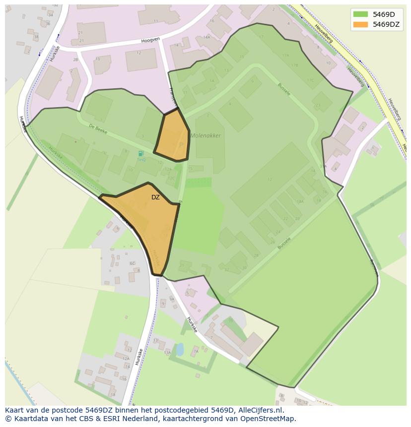 Afbeelding van het postcodegebied 5469 DZ op de kaart.