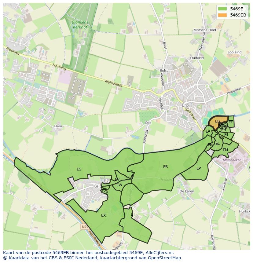 Afbeelding van het postcodegebied 5469 EB op de kaart.