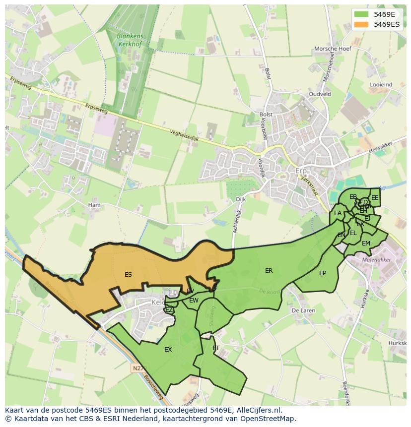 Afbeelding van het postcodegebied 5469 ES op de kaart.