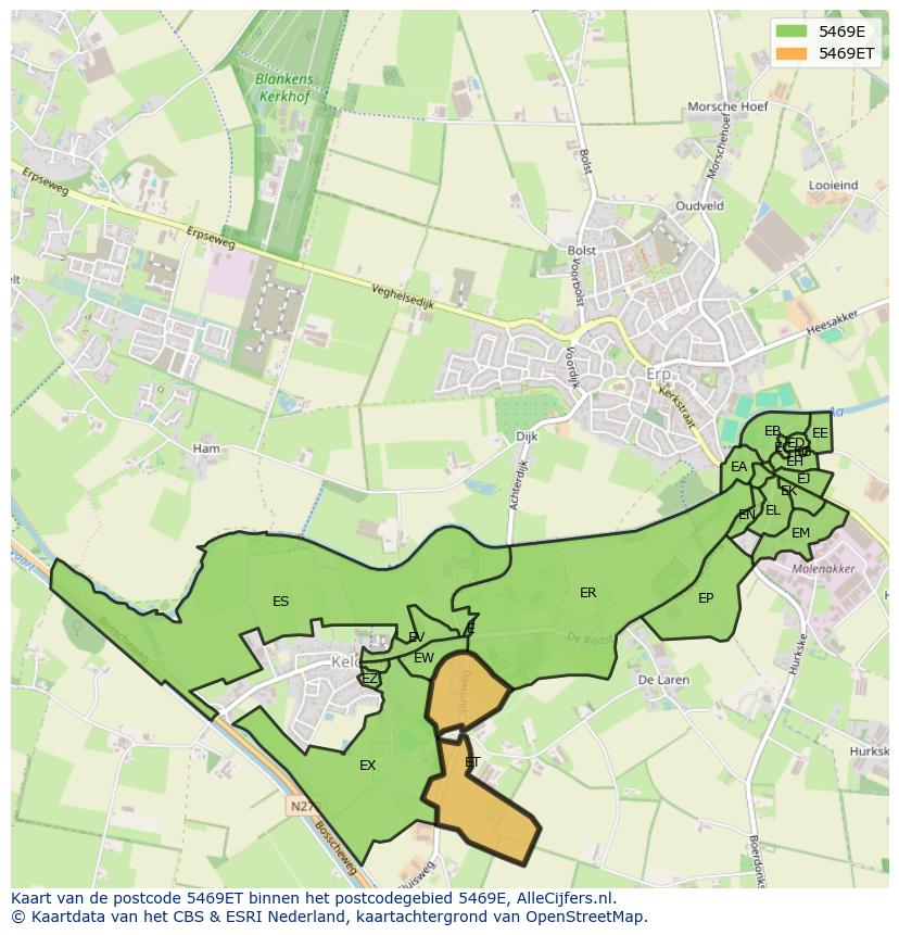 Afbeelding van het postcodegebied 5469 ET op de kaart.