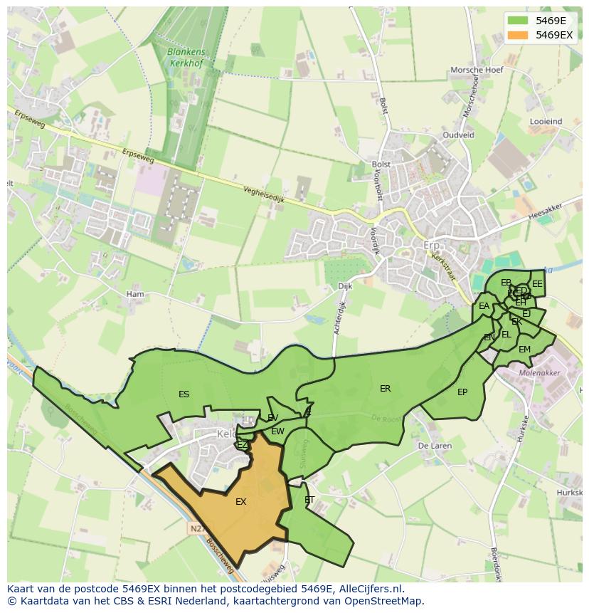 Afbeelding van het postcodegebied 5469 EX op de kaart.