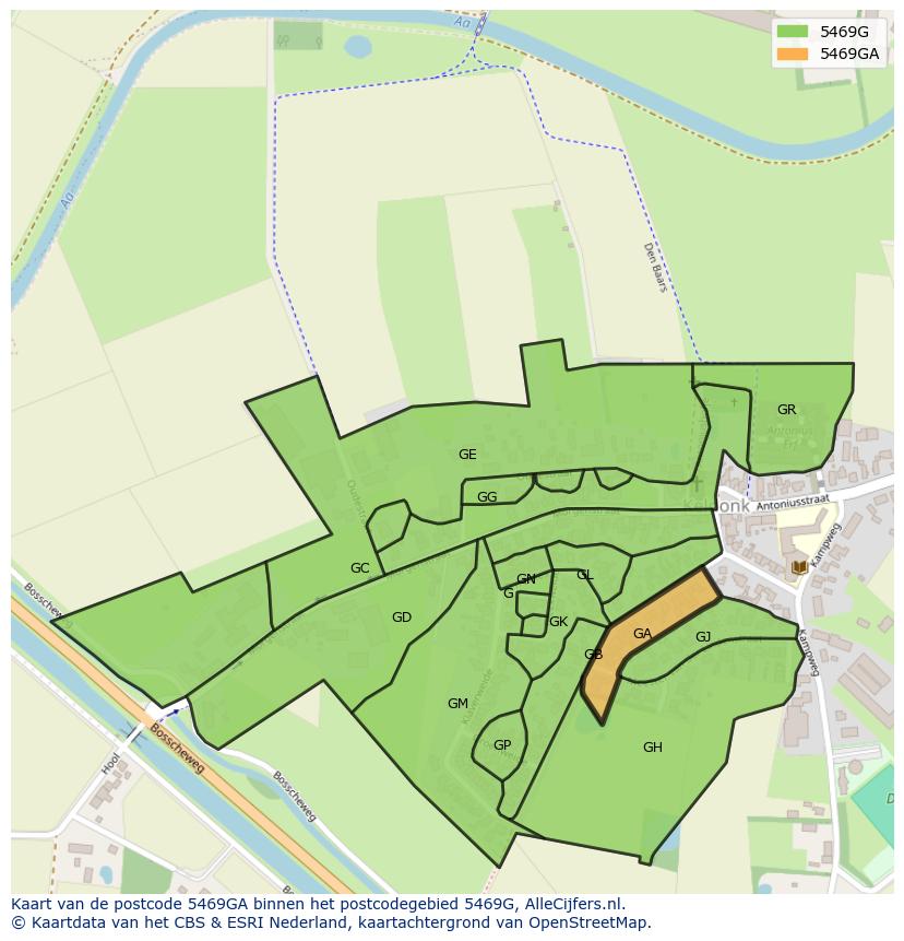 Afbeelding van het postcodegebied 5469 GA op de kaart.