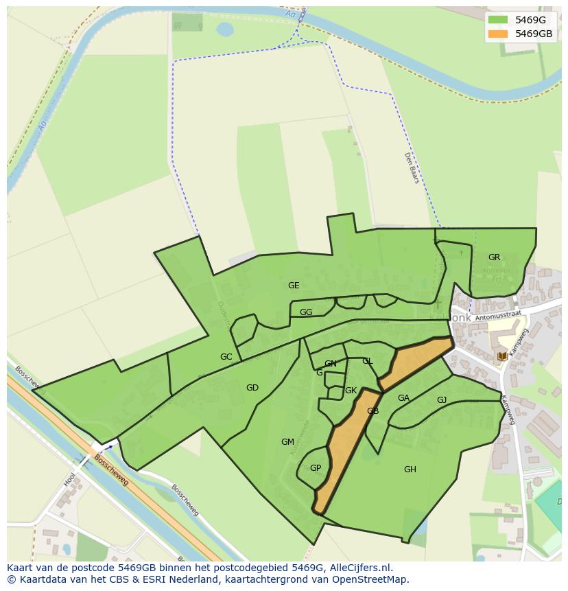 Afbeelding van het postcodegebied 5469 GB op de kaart.