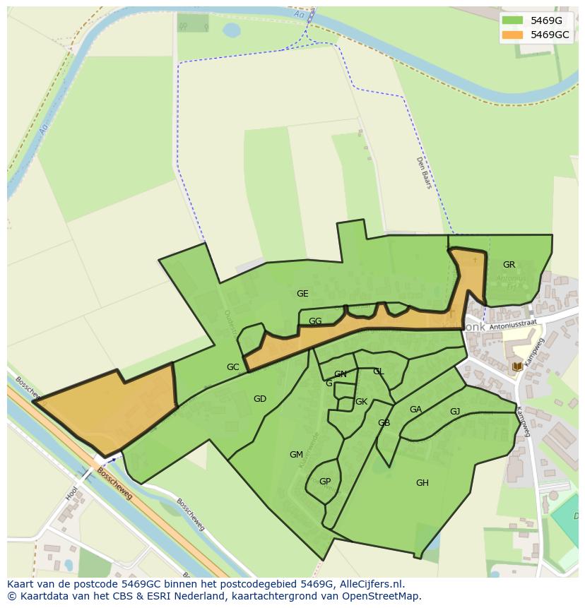 Afbeelding van het postcodegebied 5469 GC op de kaart.