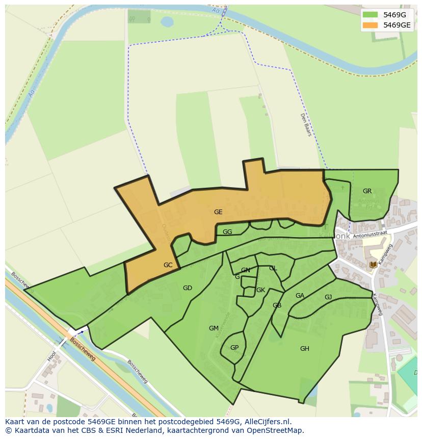 Afbeelding van het postcodegebied 5469 GE op de kaart.