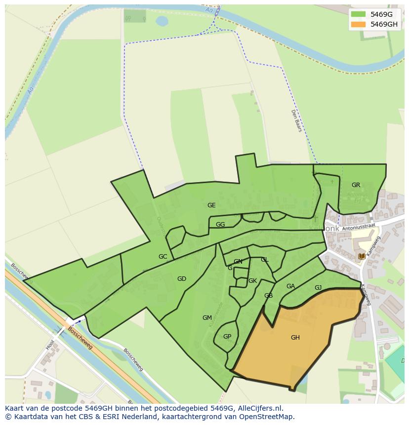 Afbeelding van het postcodegebied 5469 GH op de kaart.