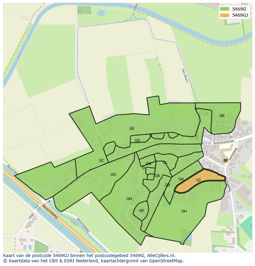 Afbeelding van het postcodegebied 5469 GJ op de kaart.