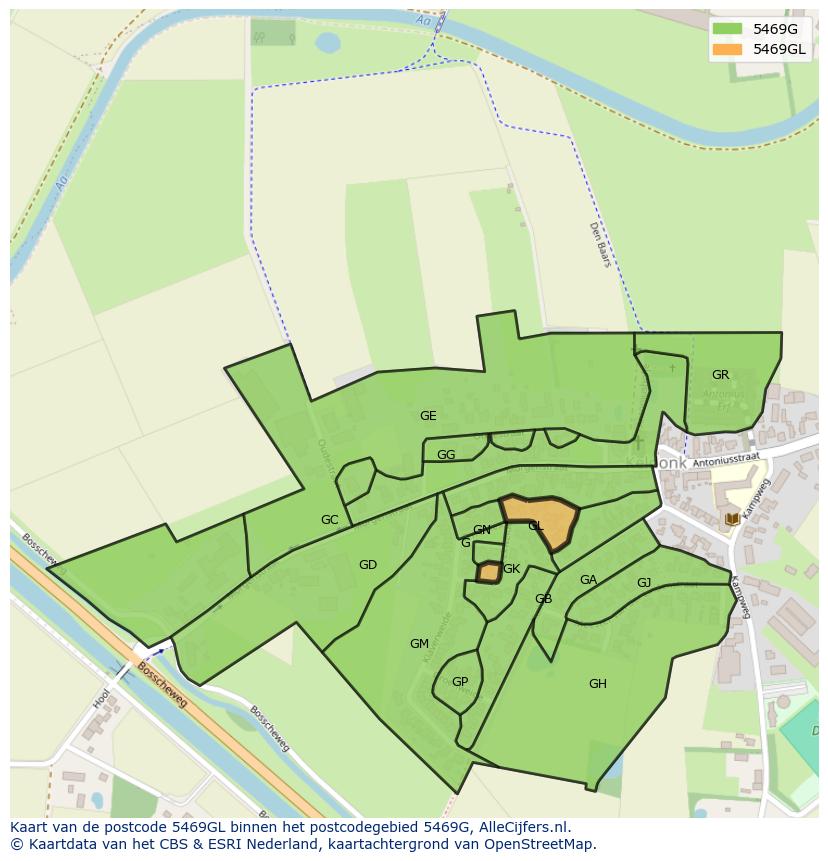 Afbeelding van het postcodegebied 5469 GL op de kaart.