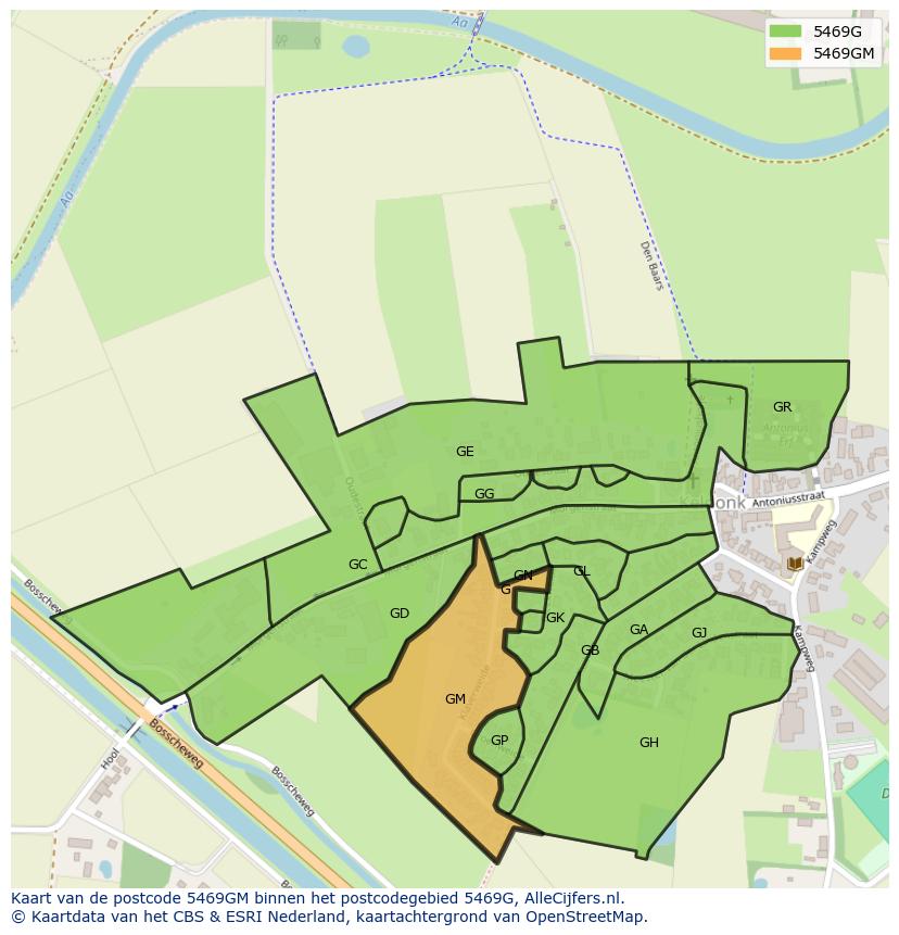 Afbeelding van het postcodegebied 5469 GM op de kaart.