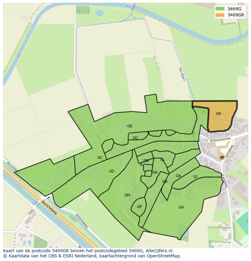 Afbeelding van het postcodegebied 5469 GR op de kaart.