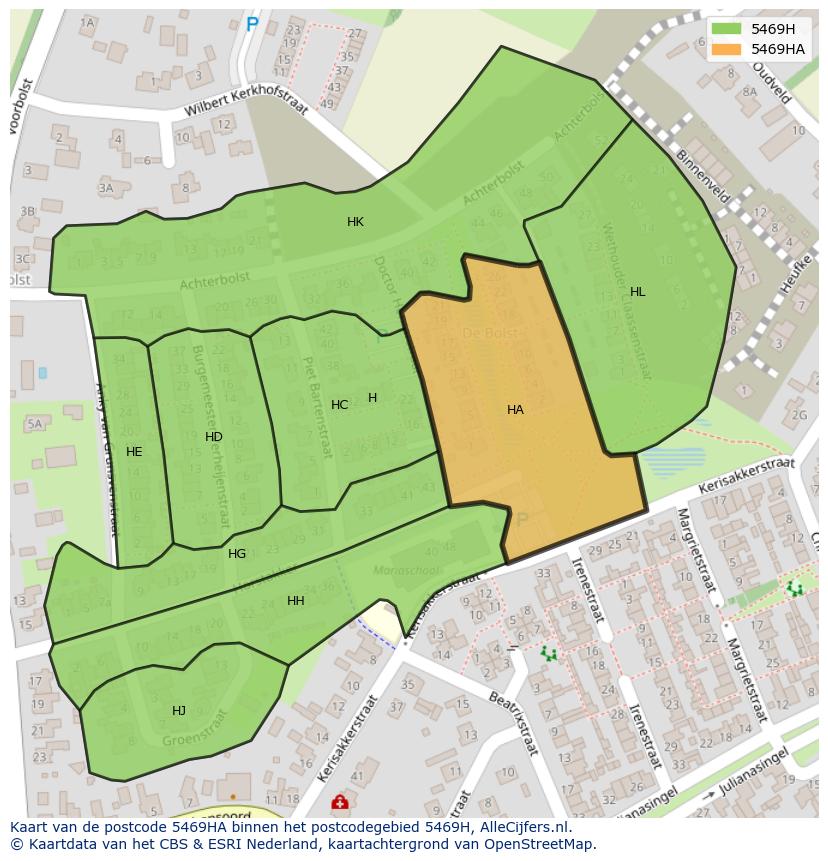 Afbeelding van het postcodegebied 5469 HA op de kaart.