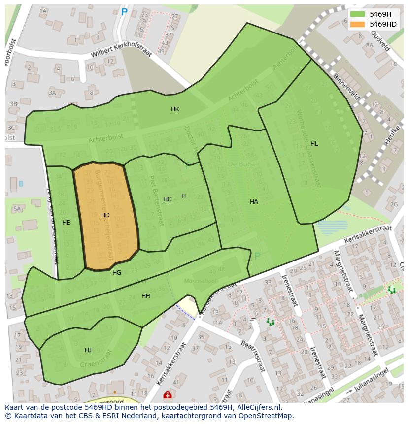 Afbeelding van het postcodegebied 5469 HD op de kaart.